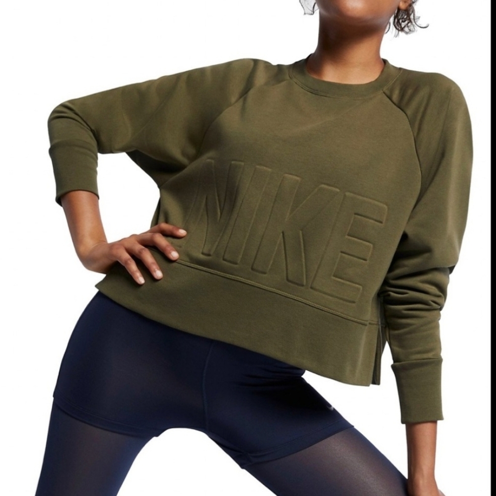 Nike Versa Crew Crop Sweatshirt Sz M Army Green